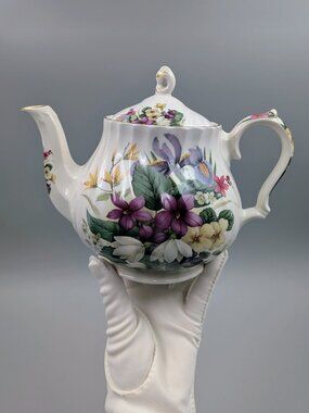 Vintage Windsor England Bone China Teapot | Colorful Spring Floral Wild Bouquet